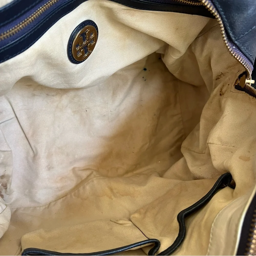 Tory Burch $698 Robinson Bowley Satchel Navy Saffiano Leather (No Long Strap)